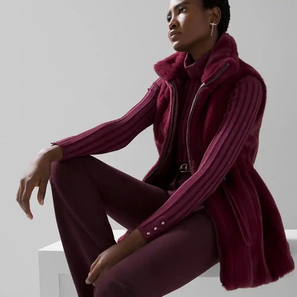 WHBM $250 Faux Mink Fur WASHABLE Vest Jacket STUNNING! Port Burgundy XS - Picture 3 of 9